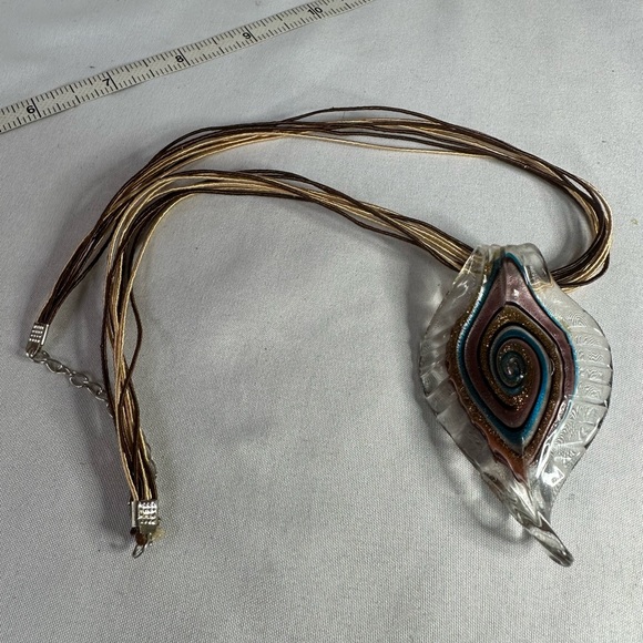Large glass feather swirl pendant on corded necklace - Picture 6 of 7